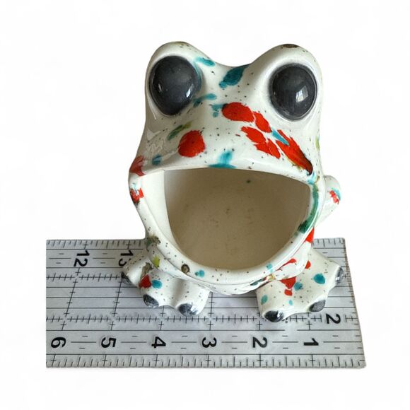 Vintage Ceramic Frog/Toad Soap Dish Sponge Holder Wide Mouth 1978  Spatter - Picture 3 of 4